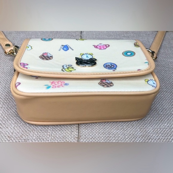 Small Pale Yellow Playful Print Crossbody Purse Pocketbook Whimsical Fun Twee - Picture 8 of 10